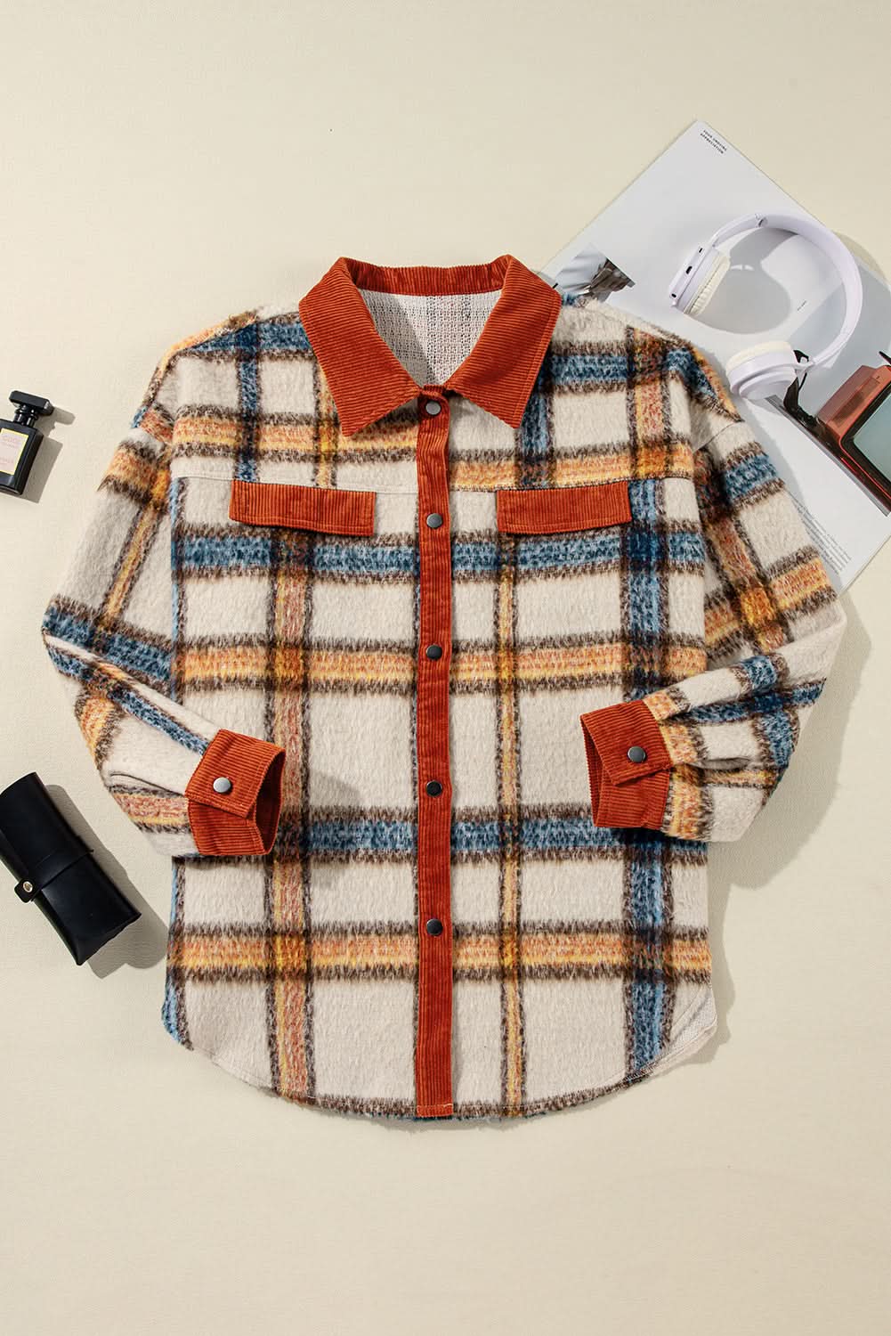 Brown stripe plus size plaid jacket - Love Salve